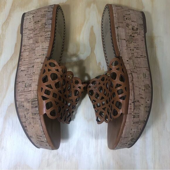Tory Burch Elaine Wedge Sandals Size 8 - Picture 3 of 9